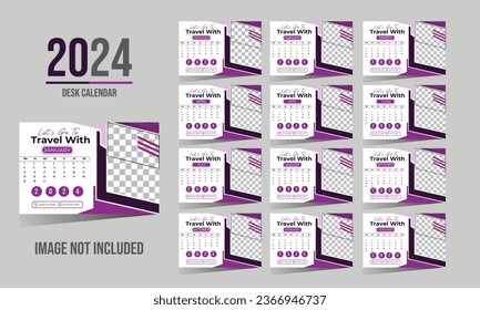 Desk Calendar template for 2024 year. Set of 12 months. 2024. Week starts on monday.Print ready editable calender. Planner design.