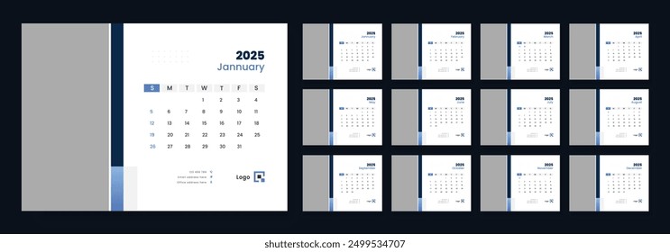 Desk calendar template 2025, corporate desk calendar schedule 2025 monthly planner template, week starts on sunday.