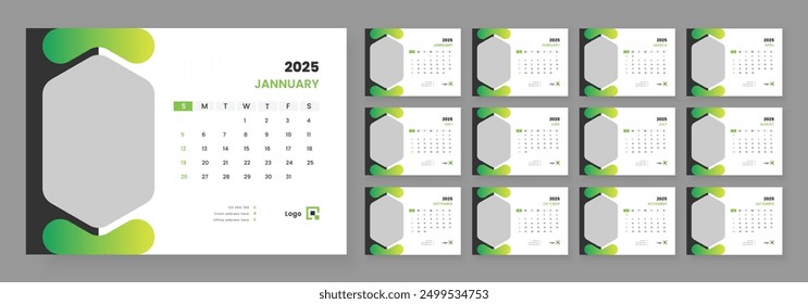 Desk calendar template 2025, corporate desk calendar schedule 2025 monthly planner template, week starts on sunday.