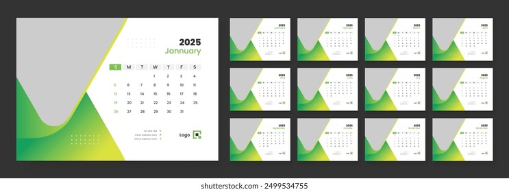 Desk calendar template 2025, corporate desk calendar schedule 2025 monthly planner template, week starts on sunday.