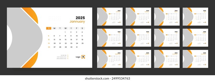 Desk calendar template 2025, corporate desk calendar schedule 2025 monthly planner template, week starts on sunday.