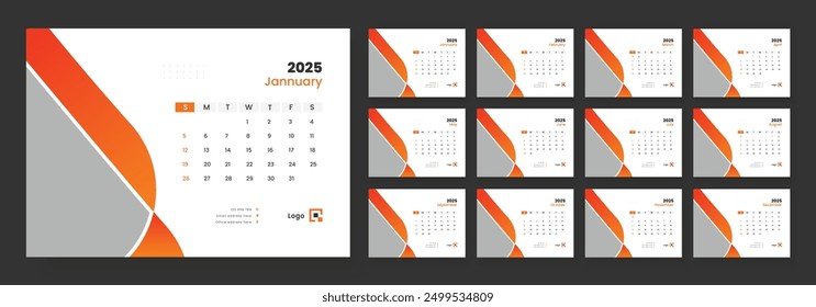 Desk calendar template 2025, corporate desk calendar schedule 2025 monthly planner template, week starts on sunday.