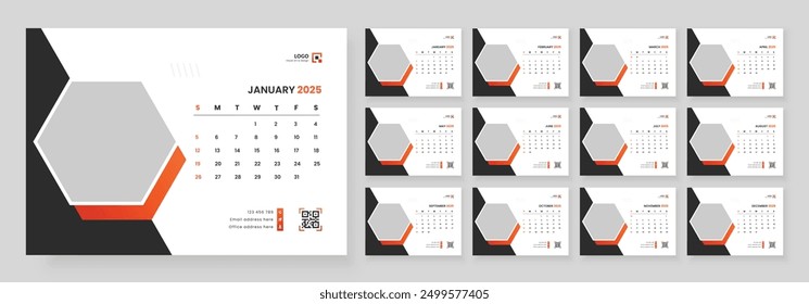 Desk Calendar Template 2025, Calendar 2025 corporate template design set, 12 months included