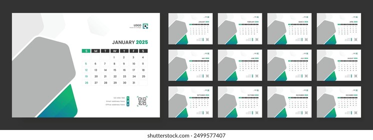 Desk Calendar Template 2025, Calendar 2025 corporate template design set, 12 months included