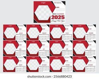Desk Calendar Template 2025, Calendar 2025 corporate template design set, 12 months included. Calendar grid 2025 colourful . 2025 wall calendar design template