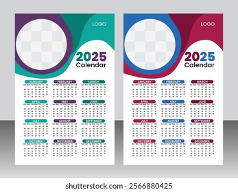 Desk Calendar Template 2025, Calendar 2025 corporate template design set, 12 months included. Calendar grid 2025 colourful . 2025 wall calendar design template