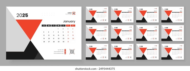 Desk Calendar Template 2025, New Year 2025 table calendar, Minimalist desk calendar 2025 template.