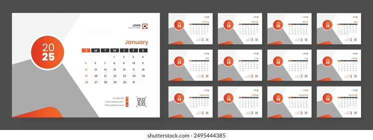 Desk Calendar Template 2025, New Year 2025 table calendar, Minimalist desk calendar 2025 template.