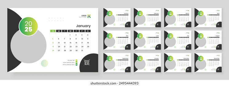 Desk Calendar Template 2025, New Year 2025 table calendar, Minimalist desk calendar 2025 template.