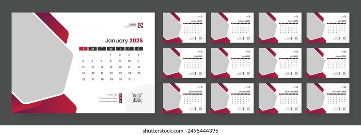 Desk Calendar Template 2025, New Year 2025 table calendar, Minimalist desk calendar 2025 template.