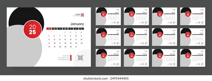 Desk Calendar Template 2025, New Year 2025 table calendar, Minimalist desk calendar 2025 template.