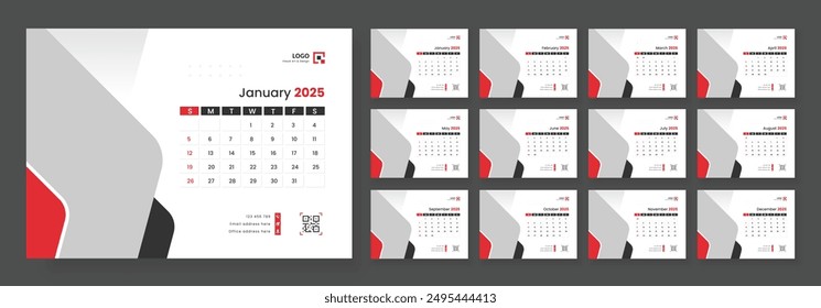Desk Calendar Template 2025, New Year 2025 table calendar, Minimalist desk calendar 2025 template.