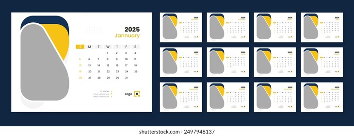 Desk Calendar Template 2025, New Year 2025 table calendar, Minimalist desk calendar 2025 template.
