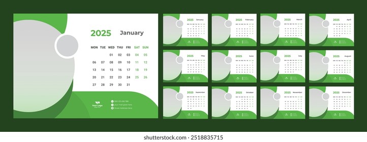 Desk Calendar Template 2025, New Year 2025 table calendar, Minimalist desk calendar 2025 template