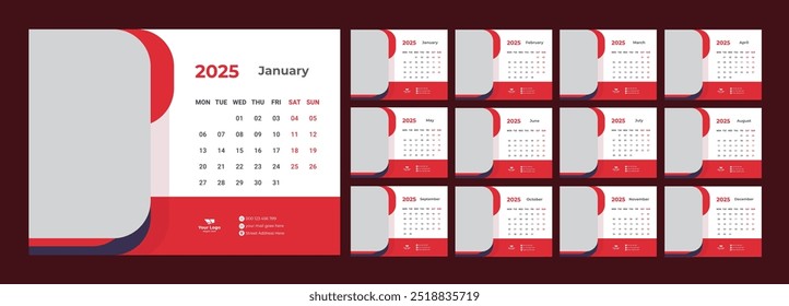 Desk Calendar Template 2025, New Year 2025 table calendar, Minimalist desk calendar 2025 template