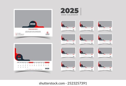 Desk Calendar Template 2025, New Year 2025 Desk calendar, Minimalist Desk calendar 2025 template.  Vector illustration.