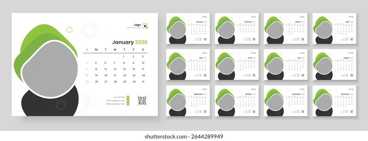 Desk Calendar Template 2026, Minimalist desk calendar 2026 template, New Year 2026 table calendar, Week start on Sunday.