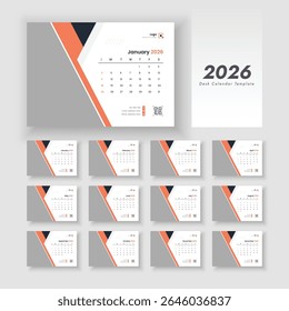 Modelo de calendário do balcão 2026. Modelo de calendário para 2026 com início de semana no domingo.
