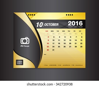 Desk Calendar template. Vector Design Template,October Month. calendar design, calendar template, vector illustration,printing design,calendar 2016