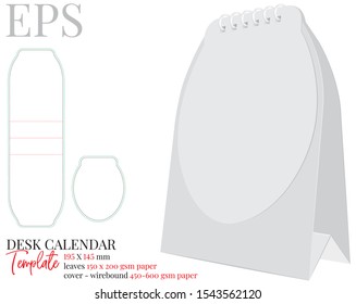 Desk Calendar template, vector with die cut  laser cut lines. White, clear, blank, isolated desk calendar mock up on white background, perspective presentation. Packaging design ready for your logo