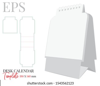 Desk Calendar template, vector with die cut, laser cut lines. White, clear, blank, isolated desk calendar mock up on white background, perspective presentation. Packaging design ready for your logo