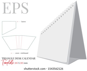 Desk Calendar template, vector with die cut  laser cut lines. White, clear, blank, isolated desk calendar mock up on white background, perspective presentation. Packaging design ready for your logo