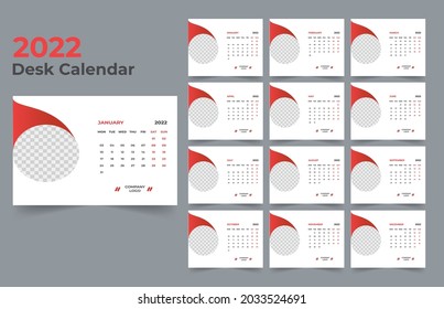 Plantilla de calendario de escritorio.La semana del domingo. Conjunto de 12 meses