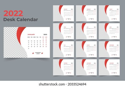 Desk Calendar template.The week monday on Sunday. Set of 12 Month