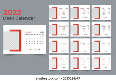 Desk Calendar template.The week monday on Sunday. Set of 12 Month
