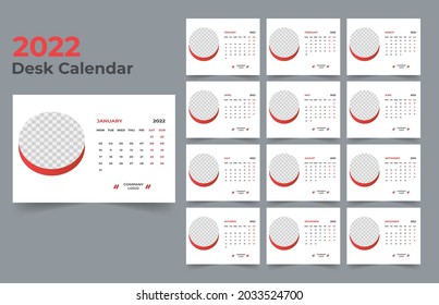 Desk Calendar template.The week monday on Sunday. Set of 12 Month