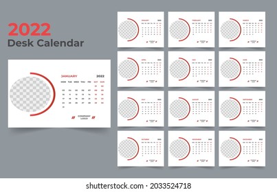 Desk Calendar template.The week monday on Sunday. Set of 12 Month