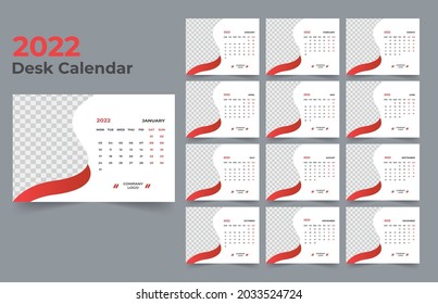 Schreibtisch Kalender Vorlage.Der Wochenmontag am Sonntag. Set mit 12 Monaten