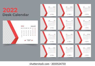 Desk Calendar template.The week monday on Sunday. Set of 12 Month