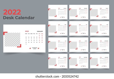 Desk Calendar template.The week monday on Sunday. Set of 12 Month