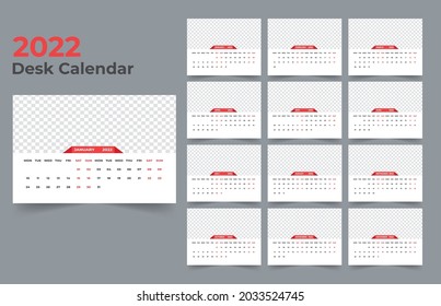 Desk Calendar template.The week monday on Sunday. Set of 12 Month