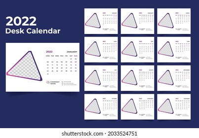 Desk Calendar template.The week monday on Sunday. Set of 12 Month