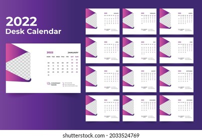 Desk Calendar template.The week monday on Sunday. Set of 12 Month