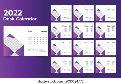 Schreibtisch Kalender Vorlage.Der Wochenmontag am Sonntag. Set mit 12 Monaten