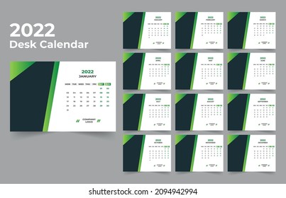 Plantilla de calendario de escritorio. La semana empieza el lunes el domingo. Conjunto de 12 Meses.