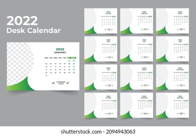 Plantilla de calendario de escritorio. La semana empieza el lunes el domingo. Conjunto de 12 Meses.