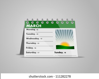 Desk calendar with week view. You can change the picture of rising sun for your own.