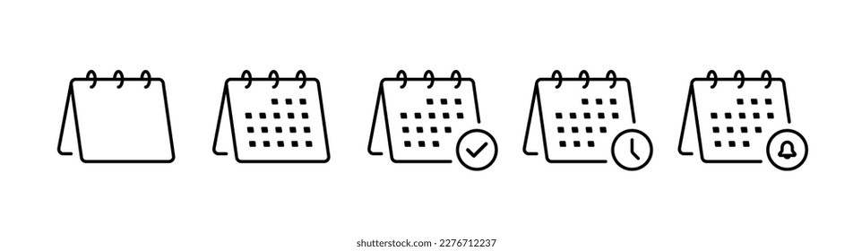 Desk calendars icon set. Linear calendar signs. Deadline calendar symbol.
Vector illustration.