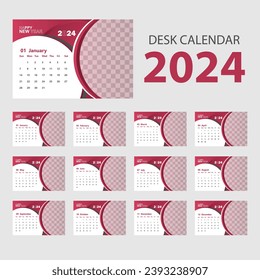 Plantilla de diseño de calendario de escritorio 2024. Conjunto de 12 páginas de calendario diseños de diseño de impresión. Plantillas de planificador de calendarios de pared.