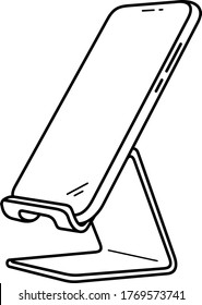 Desk Cell Phone Stand Holder. Vector Outline Icon.