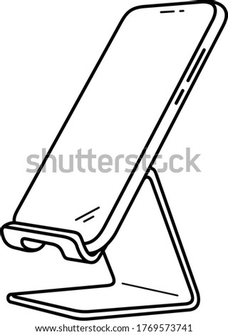 Desk cell phone stand holder. Vector outline icon.