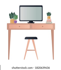 escritorio con diseño de silla y computadora, plantilla de objetos de Office tema corporativo y de trabajo Ilustración de vectores