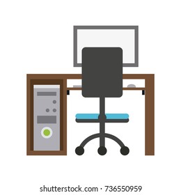 desk with chair and computer icon image 
