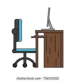 desk with chair and computer icon image 