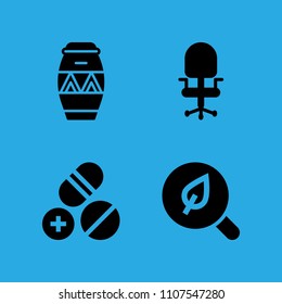 desk chair, drum, search and pills icons vector in sample icon set for web and graphic design