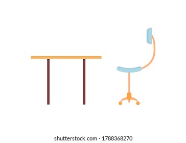 Schreibtisch und Stuhl flache Vektorobjekte. Workstation für Heimbüros. Tisch und ergonomischer Sessel. Manager-Arbeitsplatz einzeln Cartoon-Illustration für Web-Grafik-Design und Animation